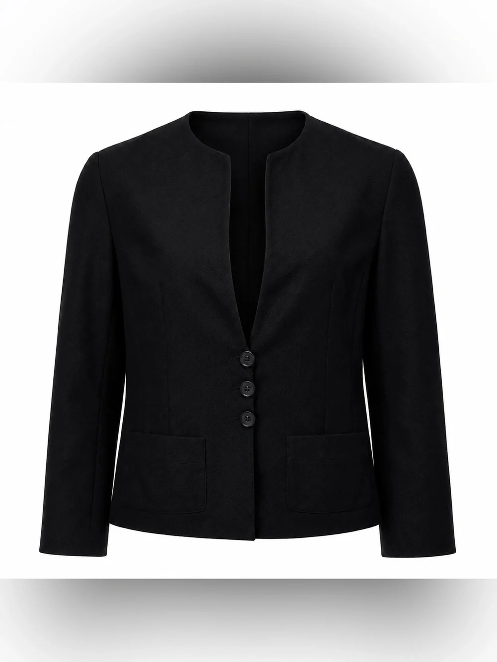 CHANEL Boutique 1998 Spring Black Cotton Silk Collarless Jacket FR 40